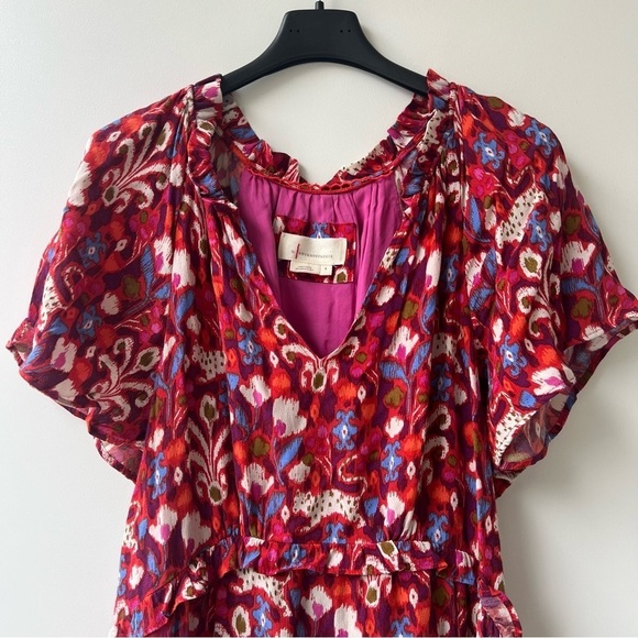 By Anthropologie Robin Tiered Ruffled Mini Dress - RedPink Floral Print - Size S - Picture 6 of 10